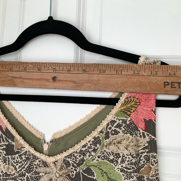 SIGRID OLSEN Sport Sleeveless Dress Green Floral Sz 10 Long Lace Trim V Neck Vtg - Picture 10 of 13